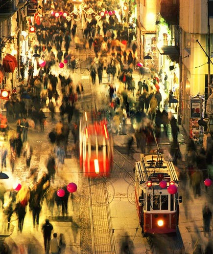Trams and people rushing by, Sina Demiral (Istanbul, Turkey), Photographed October 2006, Istanbul, Turkey